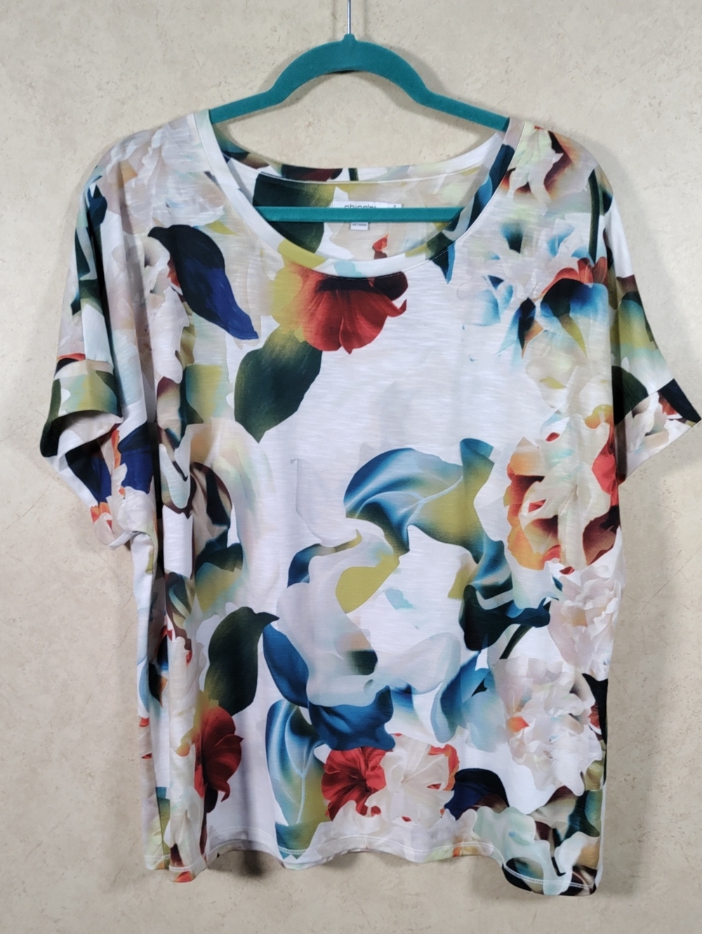 H137 Floral Watercolor Short Sleeve Top - White Multi
